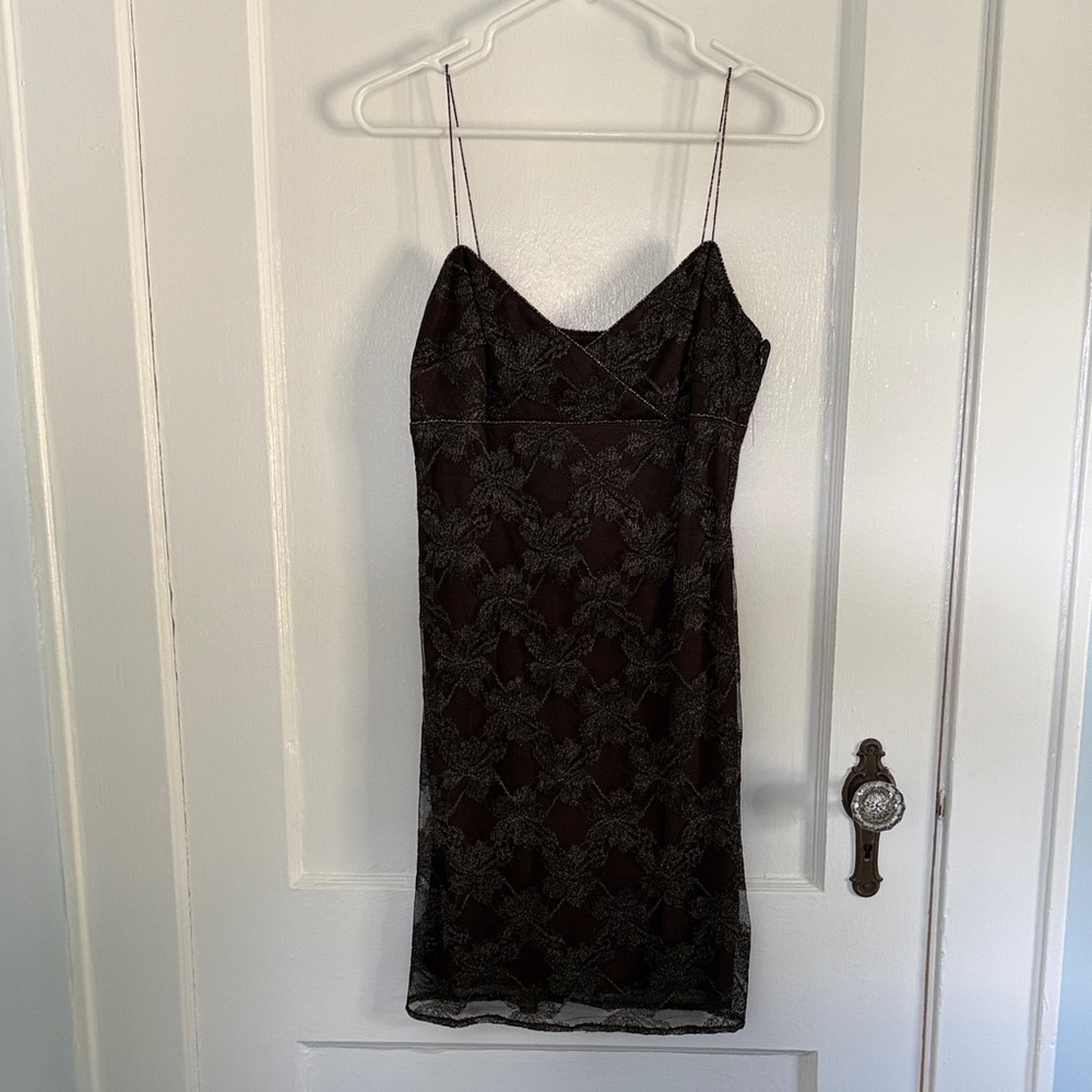 Vintage Dark Brown Spaghetti Strap Lace Dress - XS